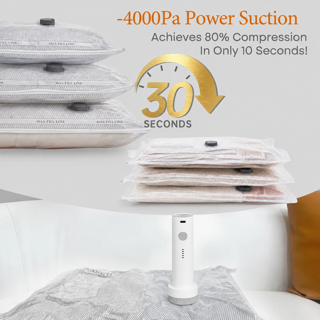 Cordless Travel Vacuum Storage Bag Set with Rechargeable Pump
