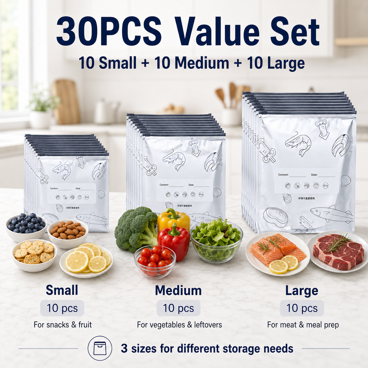 Reusable Foil Food Storage Bags - 30 PCS